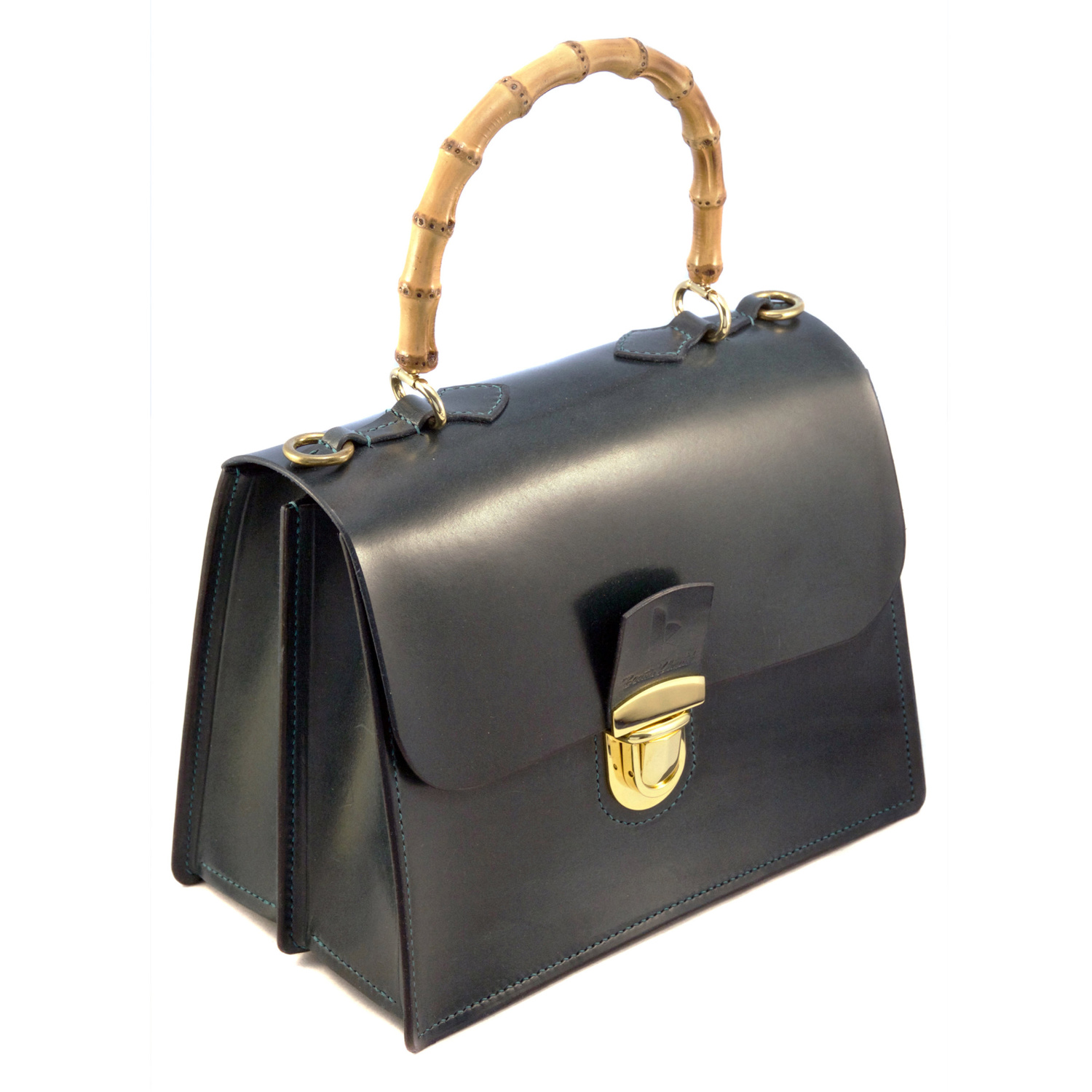 leather handbag with bamboo handle