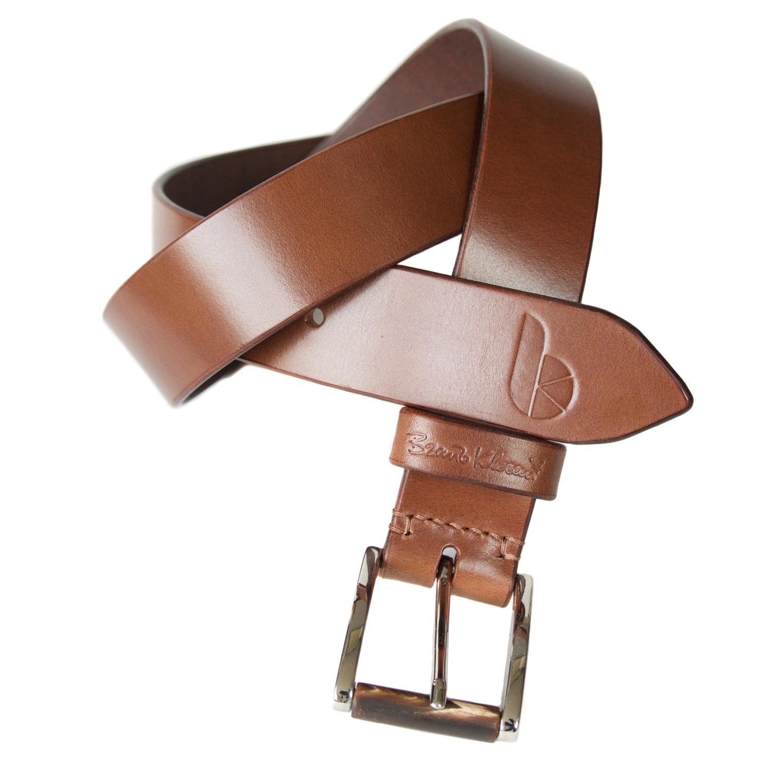 leather belt with bone roller buckle