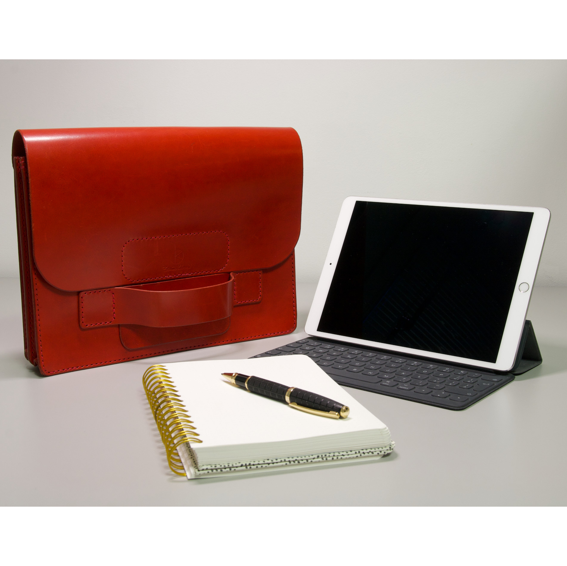 leather document case with notepad pen tablet with keyboard