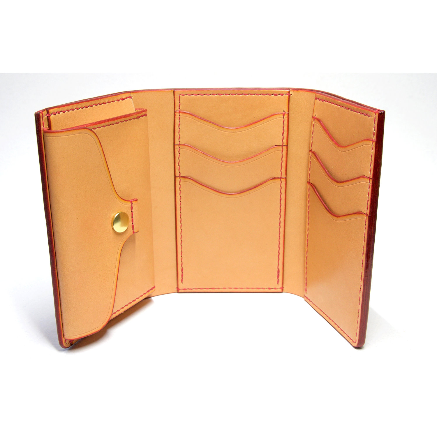 leather trifold wallet open standing