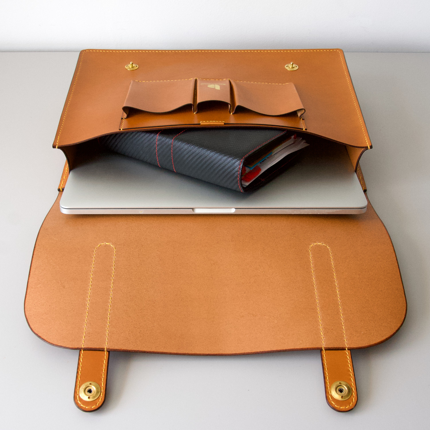 leather briefcase with notebook and diary